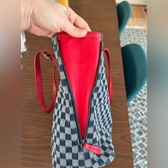 Unique WAZA NYC Indigo dyed denim and red leather handbag. Very good condition. - Picture 5 of 11